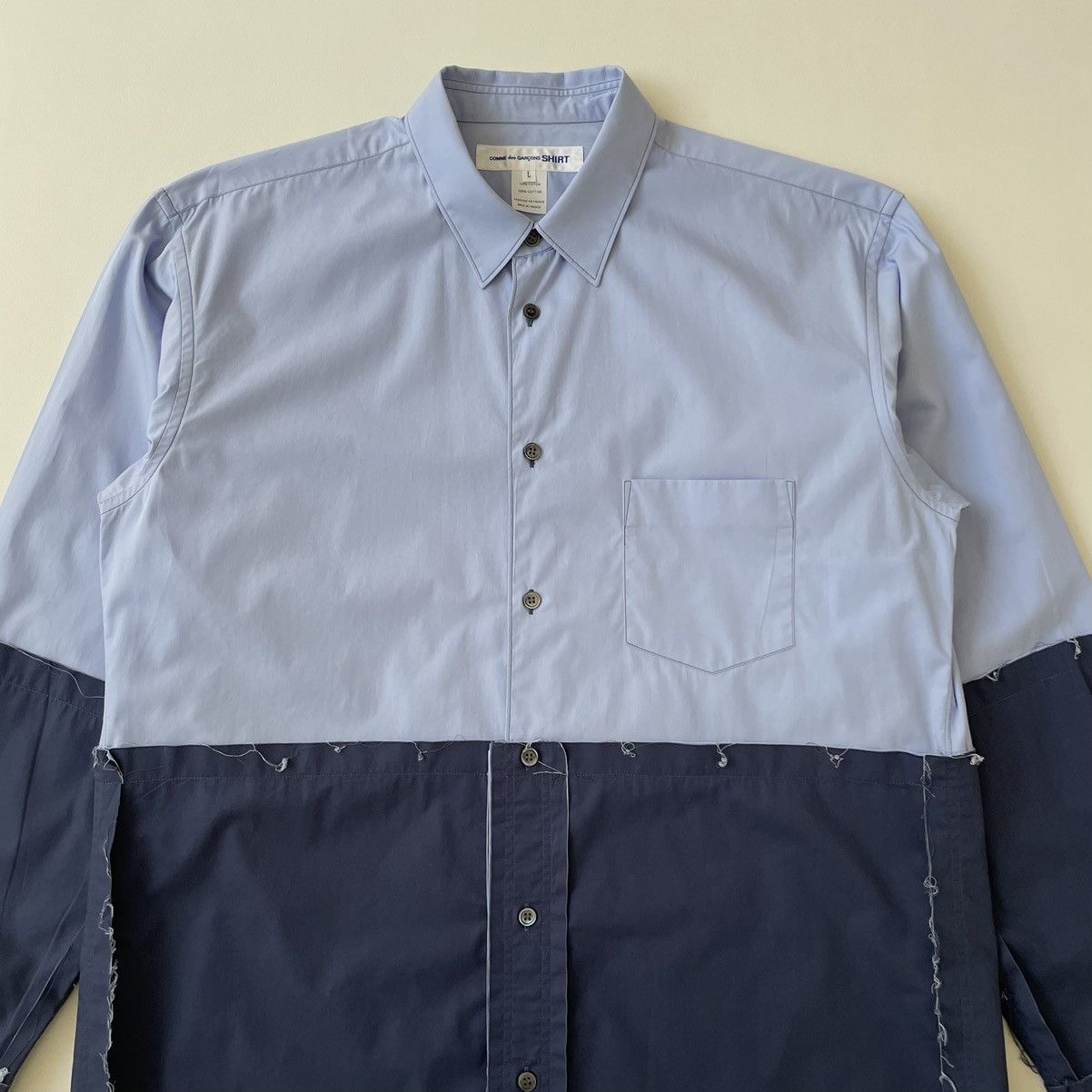 Comme des Garcons ‘Reworked Raw Hem’ Blue Cotton Shirt Size US L / EU 52-54 / 3 - 3 Thumbnail