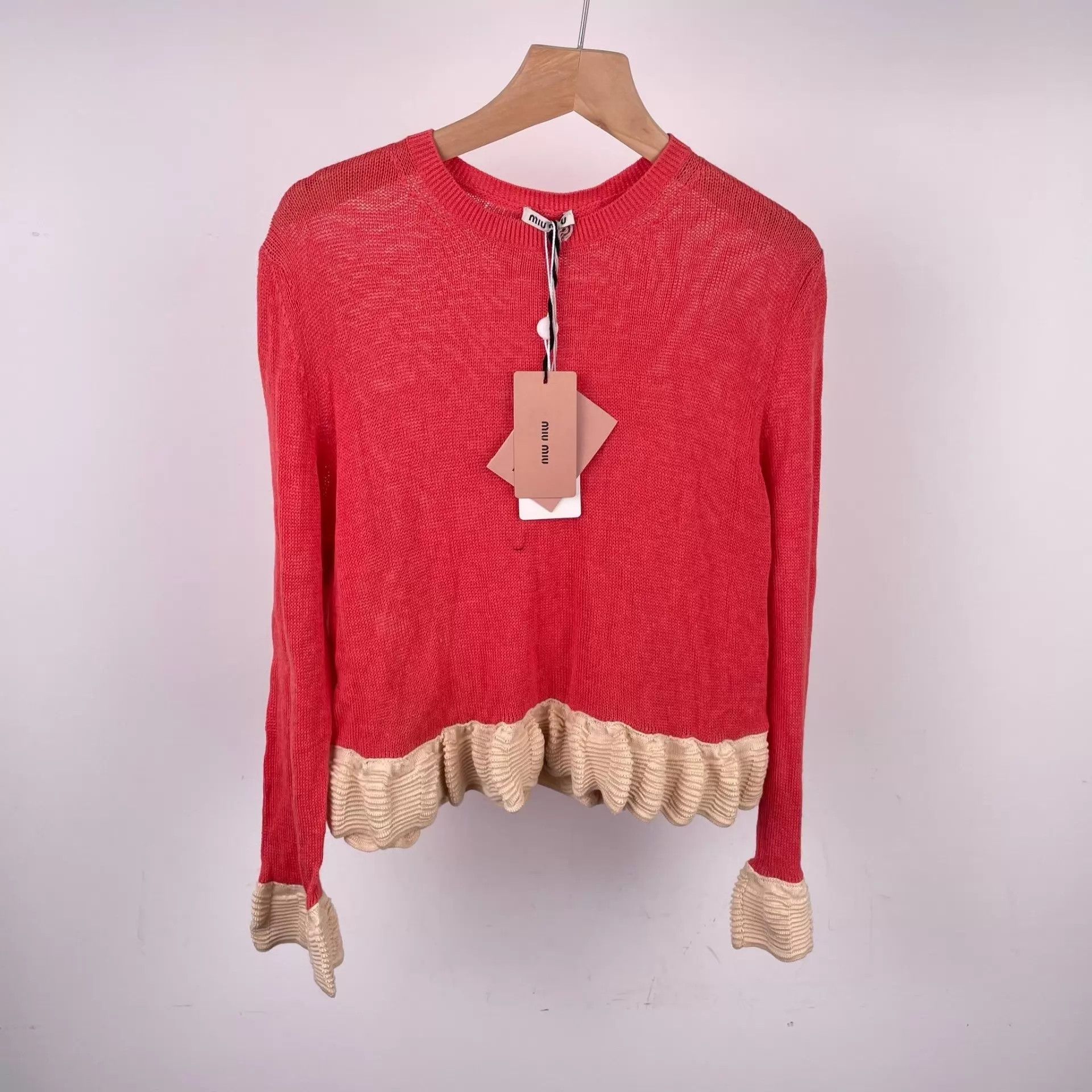 Miu Miu MIU MIU Women's Ruffled Sleeve Knit Top - New Size XS / US 0-2 / IT 36-38 - 1 Thumbnail