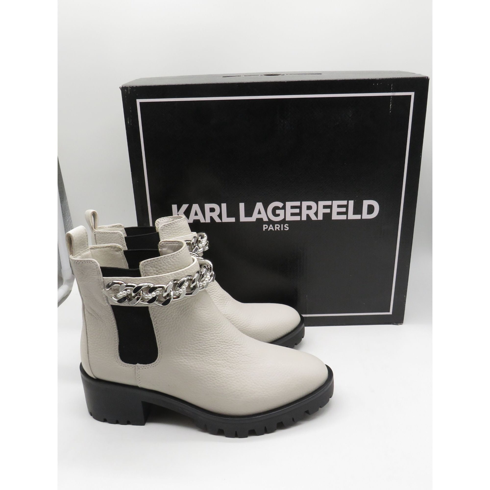 Other Karl Lagerfeld Paris Pierson Womens White Leather Boots Chun Size US 6.5 / IT 36.5 - 1 Thumbnail