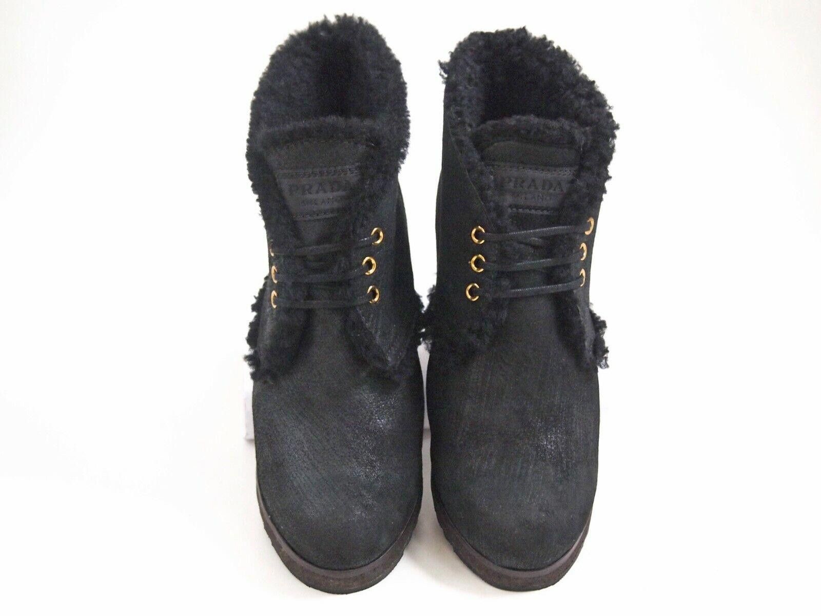 Prada Prada Fur Trimmed High Heel Booties Black Suede US 7 EU 37 Size US 7 / IT 37 - 3 Thumbnail