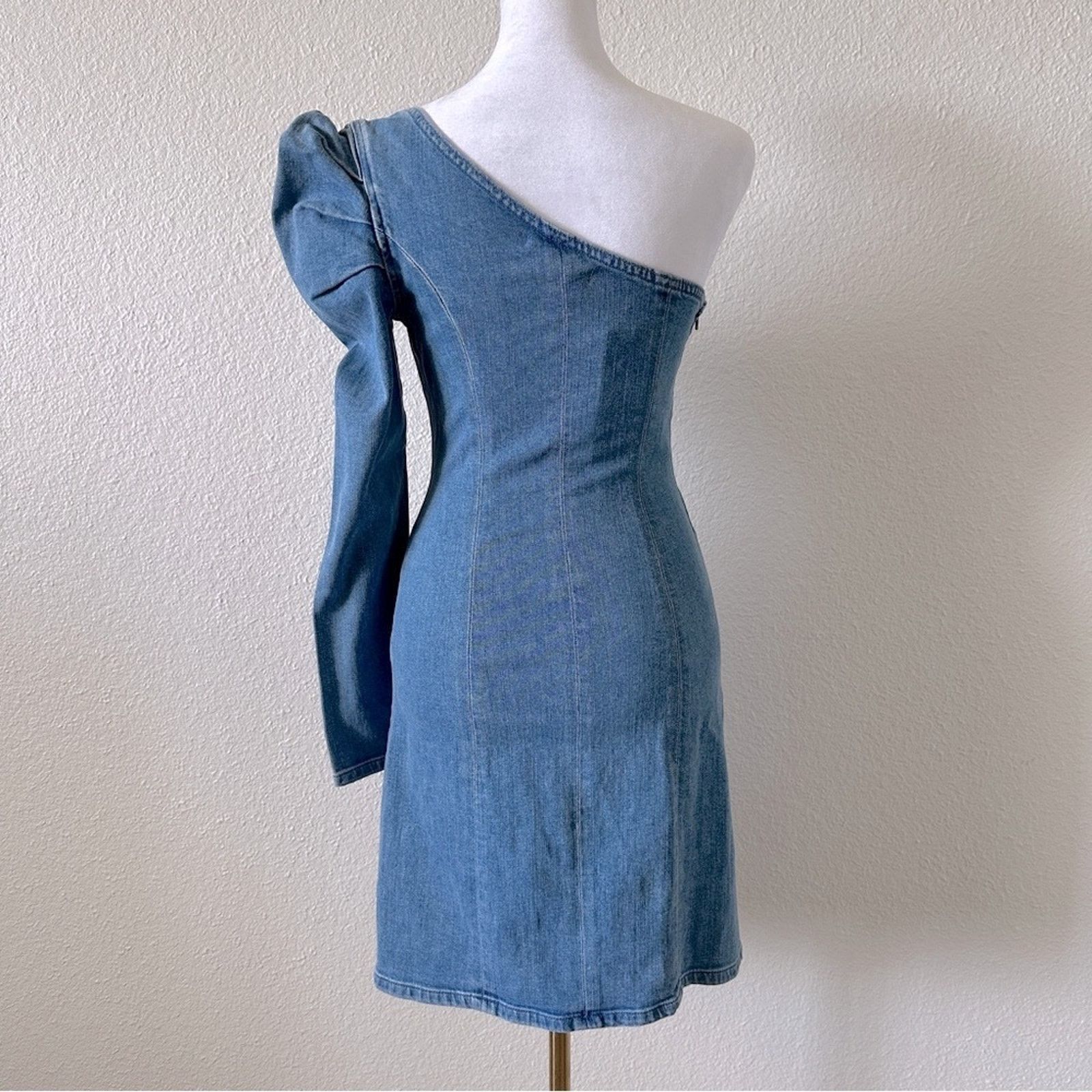 GRLFRND GRLFRND Ellie One Shoulder Denim Minidress NWT Sz. XS Size XS / US 0-2 / IT 36-38 - 6 Thumbnail