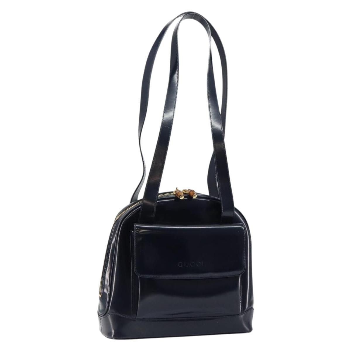 GUCCI Bamboo Shoulder Bag Patent Leather Navy Gold 001 2113