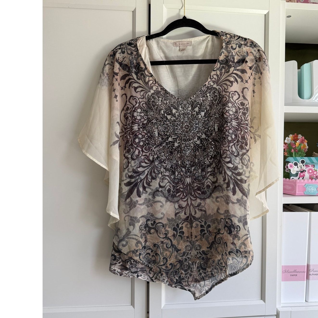 Other Dressbarn Sheer Beaded Mandala Top Women V-Neck L - D012 Size L / US 10 / IT 46 - 2 Thumbnail