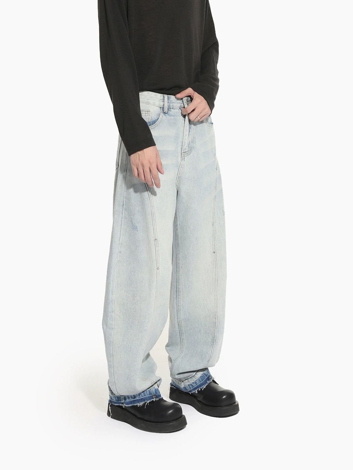 Jean Men's washed patchwork wide-leg straight scimitar jeans Size US 32 / EU 48 - 3 Thumbnail