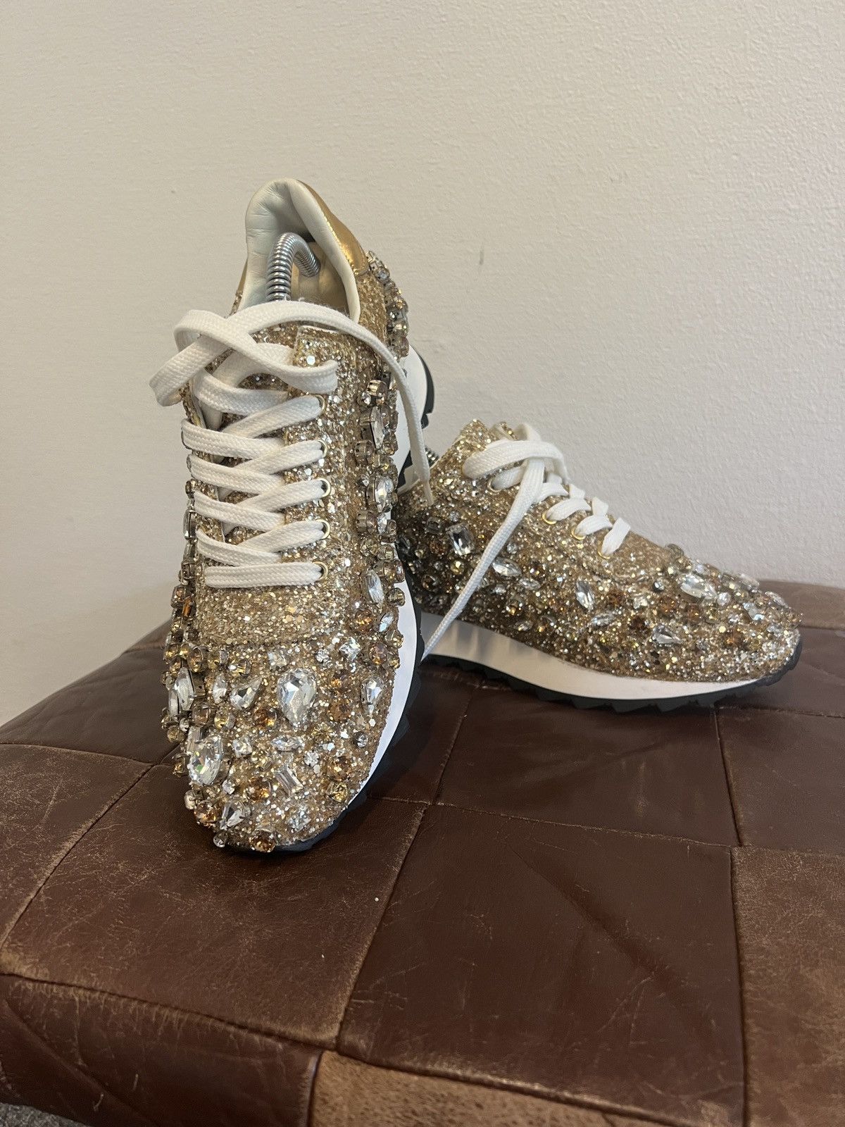 Casadei Casadei Gold Glitter Leather Trainers Low Top Sneakers, s 37 Size US 7 / IT 37 - 1 Thumbnail