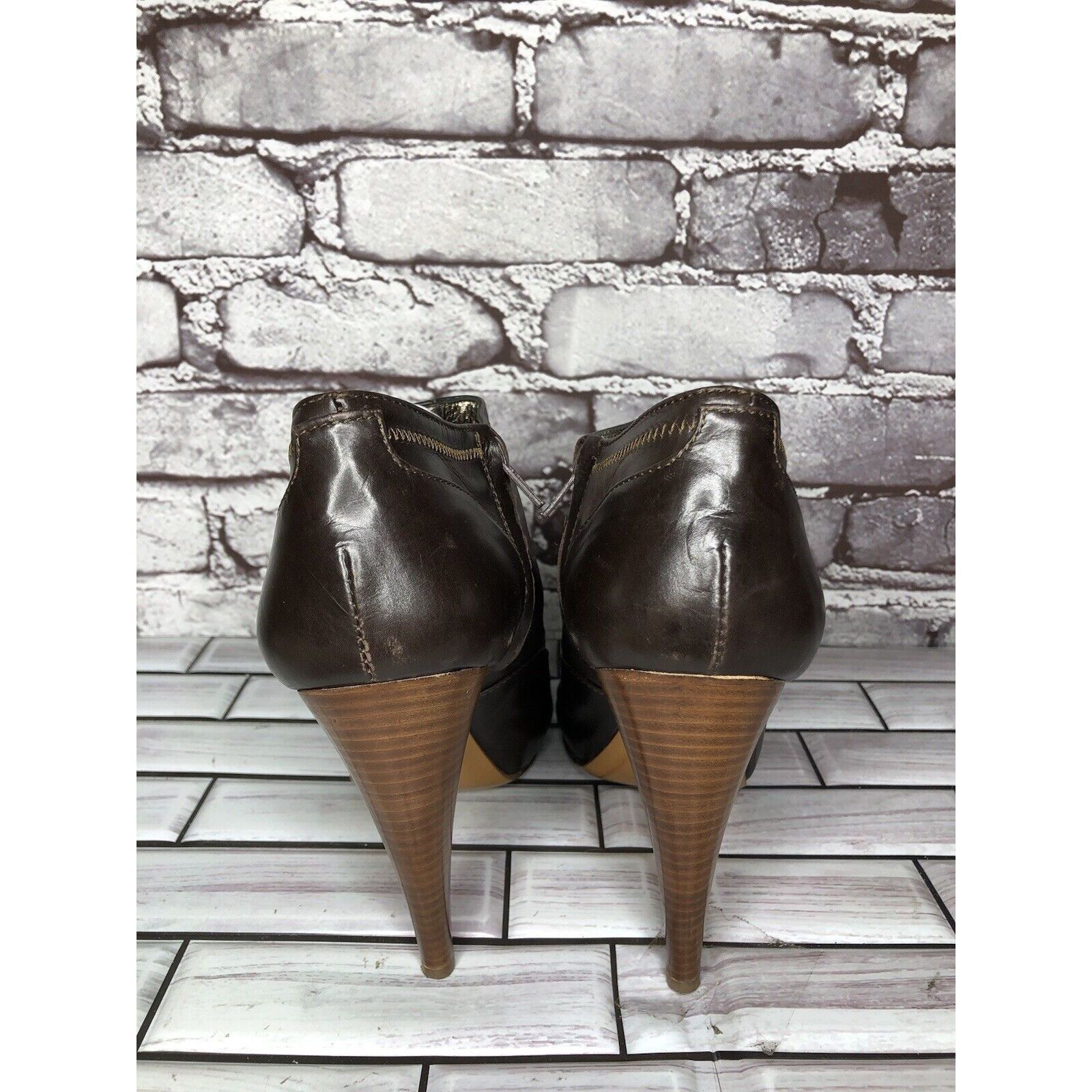 Other 7 Seven for all Mankind Brown Leather Wooden Heel Booties Wo Size US 9.5 / IT 39.5 - 4 Thumbnail