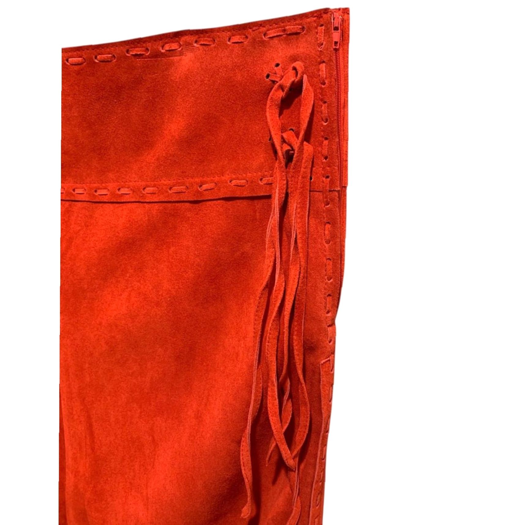 DANCER VINTAGE T4 West Red Suede Midi Skirt Fringed Western Dance Rodeo 3X Women Skirt Adult Plus Size Red Midi Skirt 3X Womens Size 40" / US 18 - 7 Thumbnail