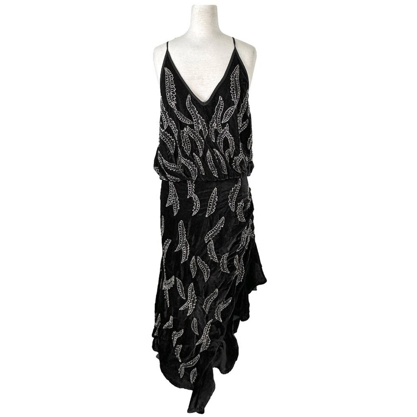 Dodo Bar Or Dodo Bar Or Agnes Black Velvet Beaded Asymmetrical Dress Size L / US 10 / IT 46 - 1 Thumbnail