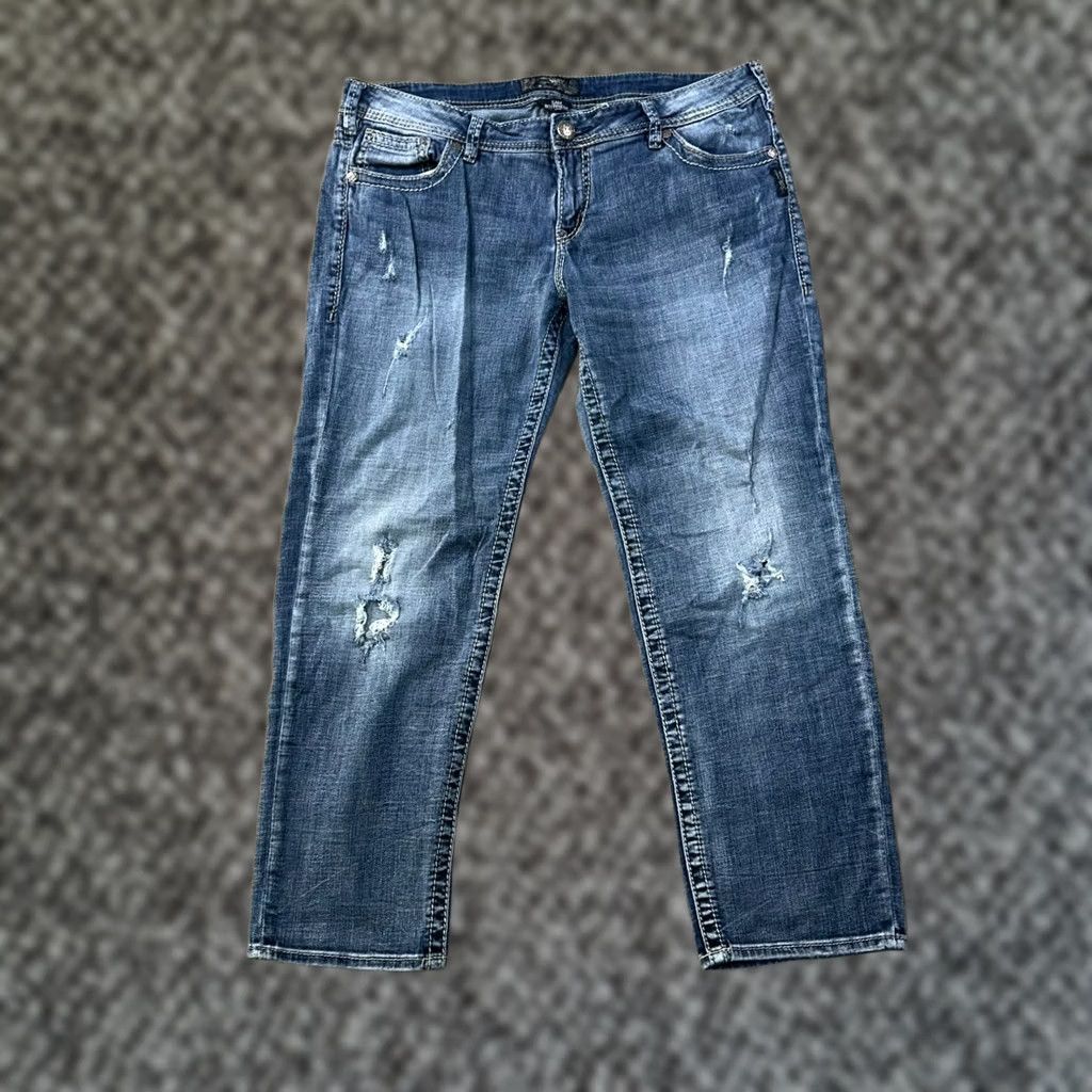 Silver Jeans Co. Silver Jeans Women's 34x28 Boyfriend Jeans Denim 5-Pocket Stretch Blue Slim Regular Rise Mid WC City Logo Vintage: No Size 24" / US 00 / IT 34 - 1 Thumbnail