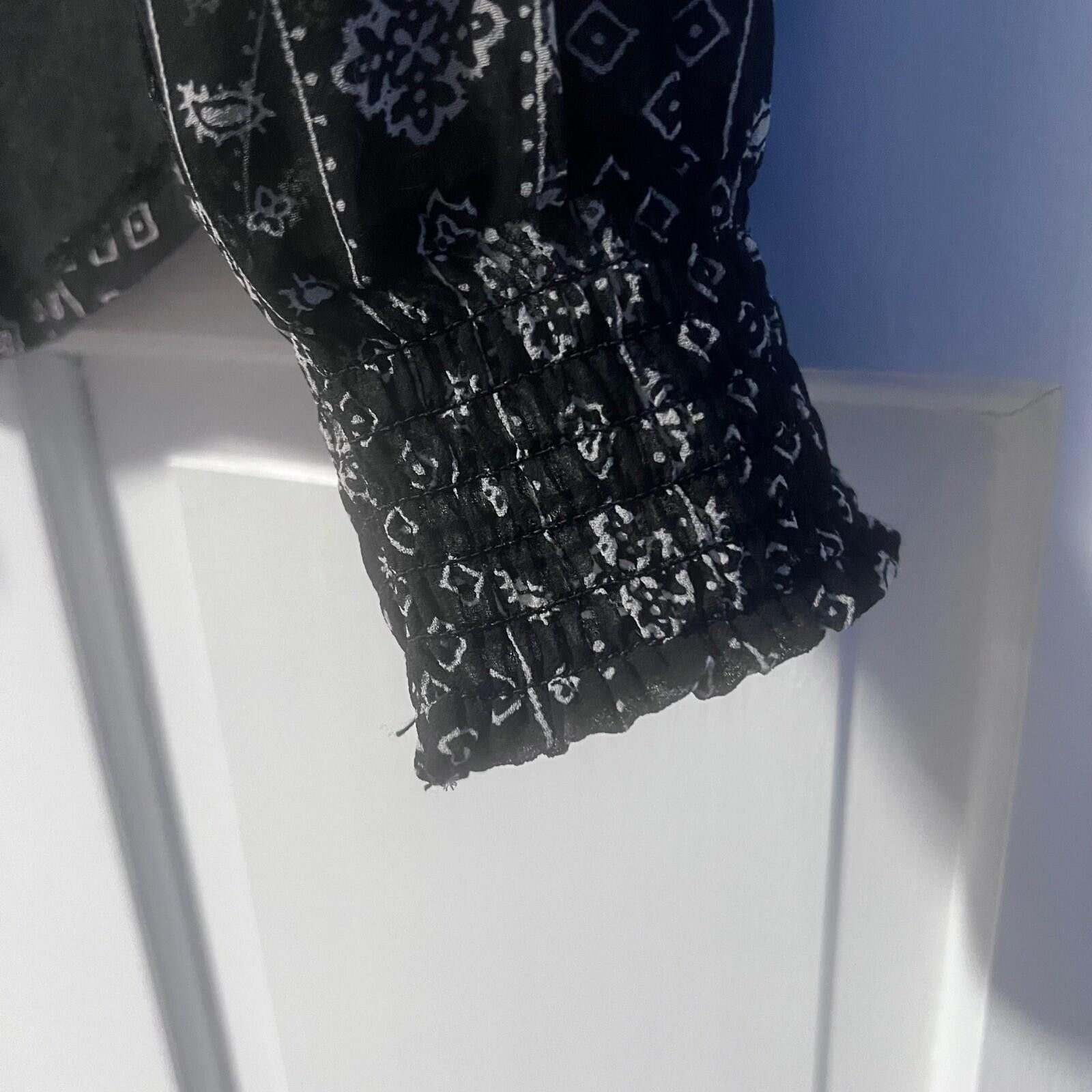 Lucky Brand Lucky Womens Black White Paisley Long Sleeve Blouse Size M Size M / US 6-8 / IT 42-44 - 4 Thumbnail