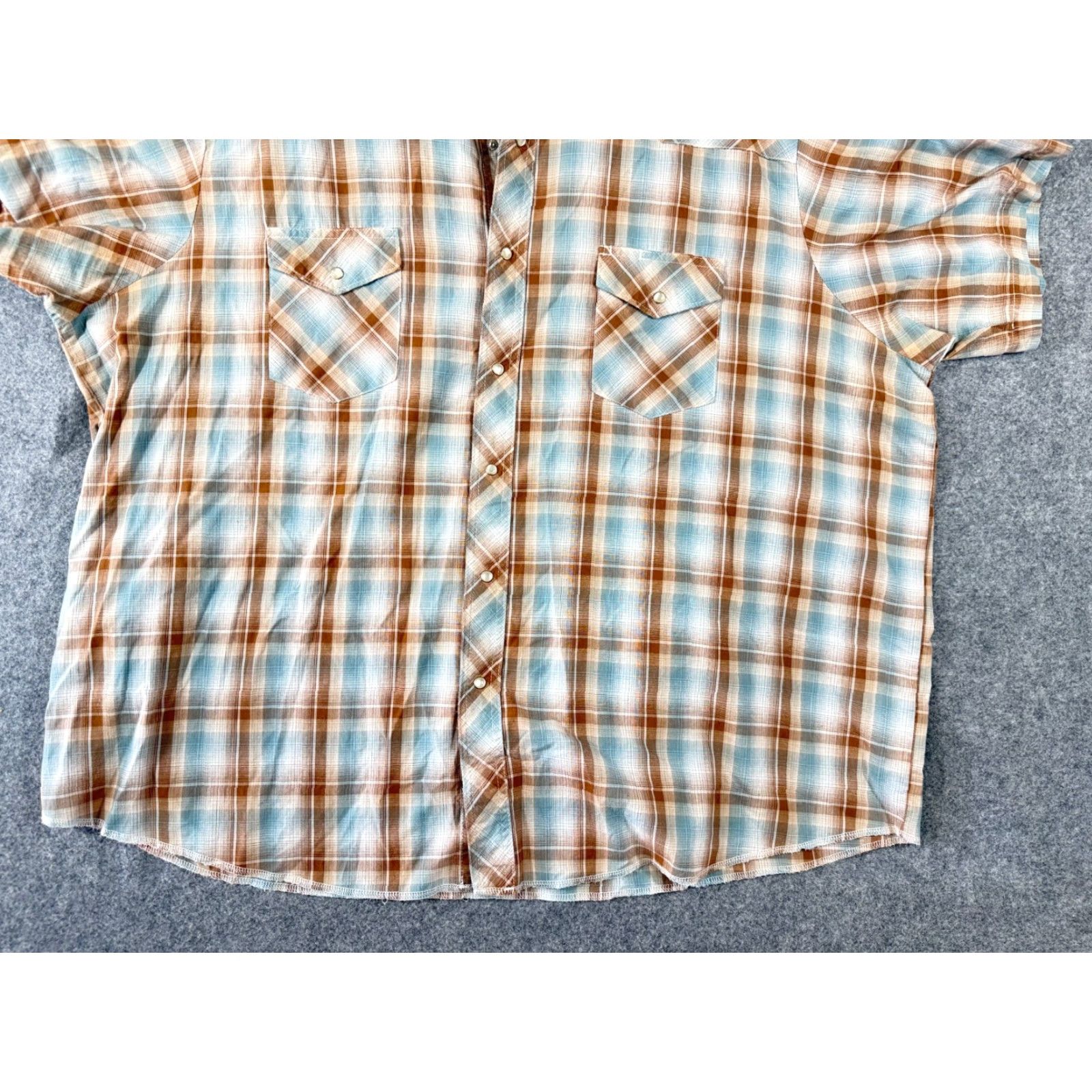 Wrangler Wrangler Western Shirt Mens 3XL Brown Blue Plaid Flap Pocket Pearl Snap Cowboy Size US XXL / EU 58 / 5 - 4 Thumbnail