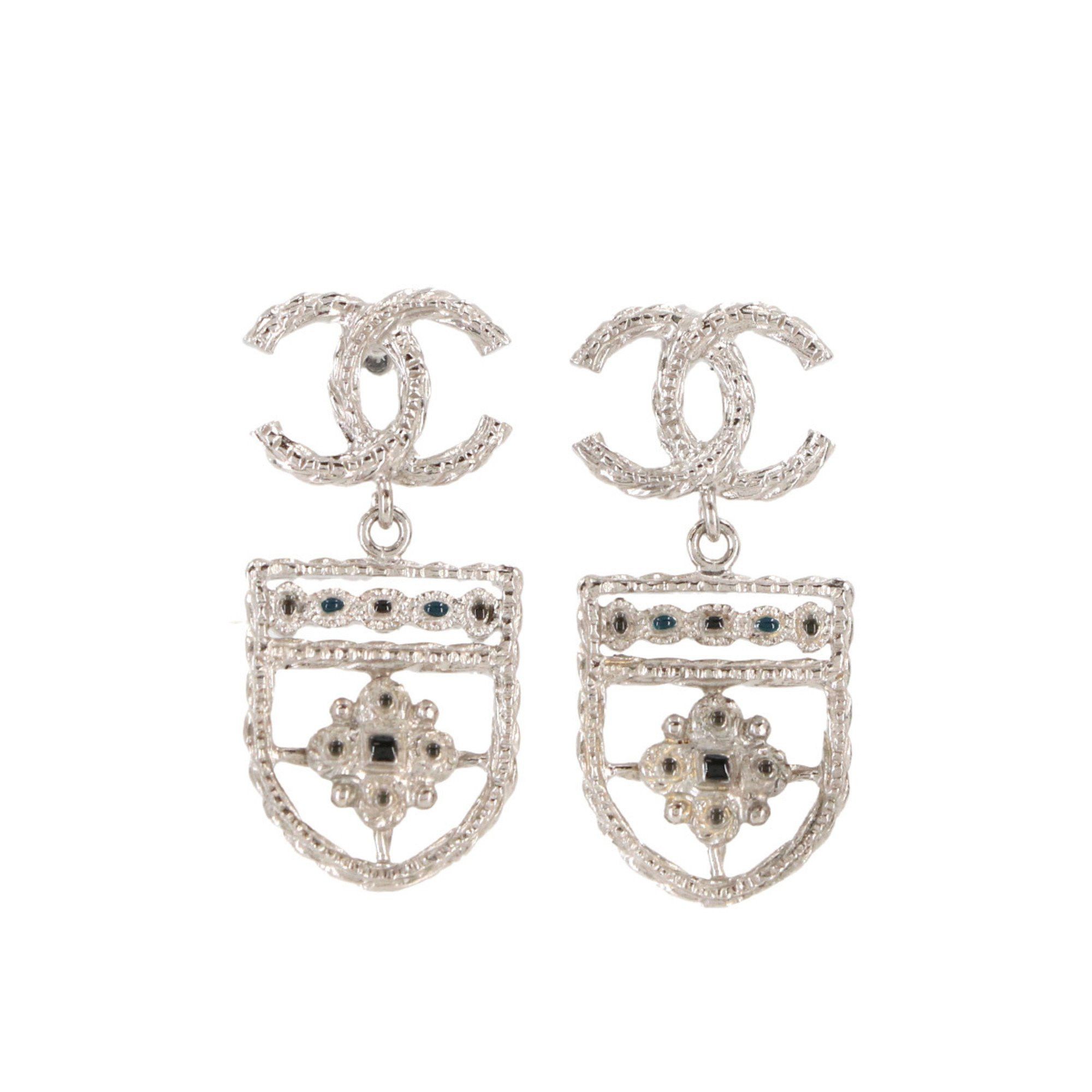 image of Chanel Coco Mark Emblem Swing Earrings Silver B15B, Women's