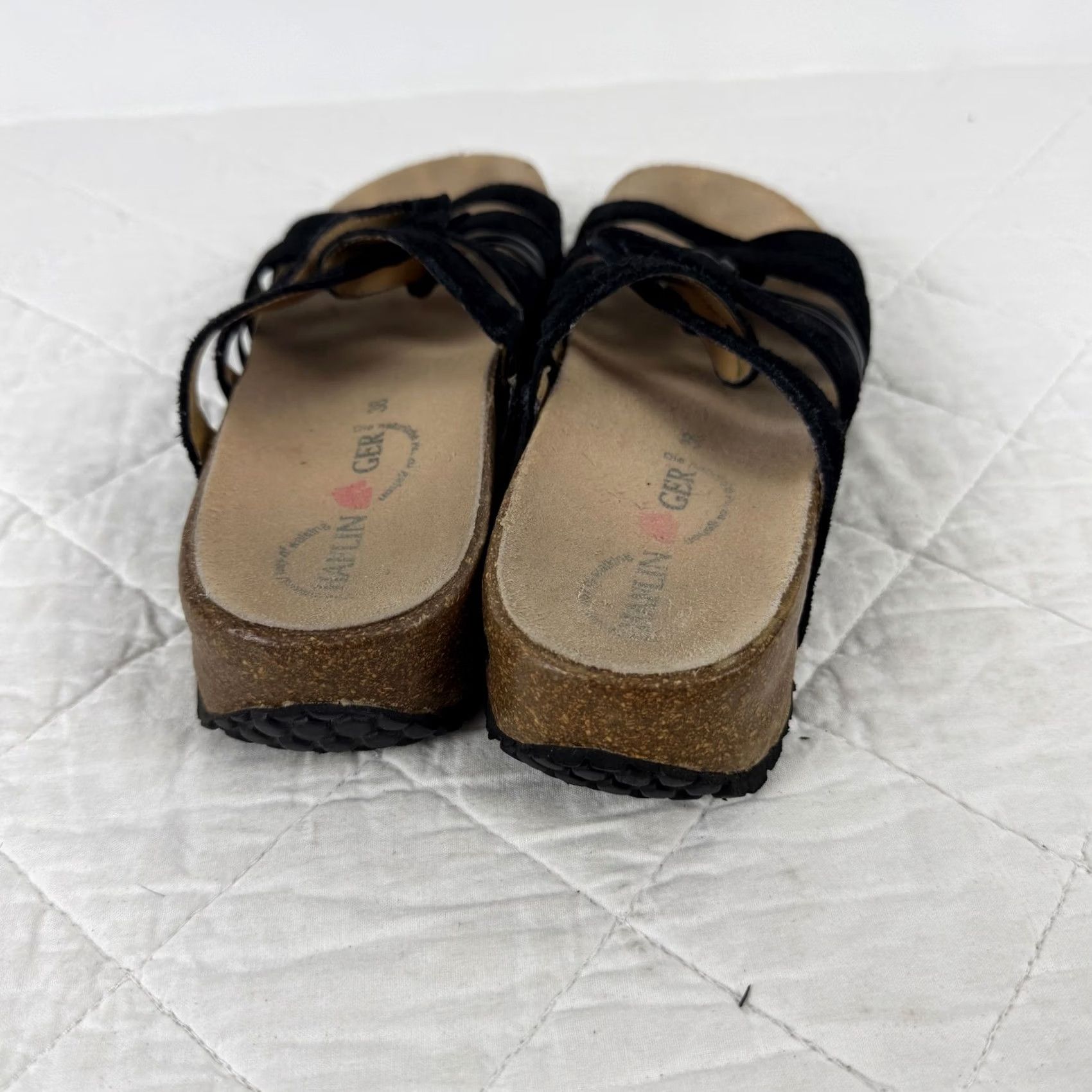 Vintage Haflinger Black Suede Leather Strappy Cork Slide Sandals Womens 38 US 7 Size US 7 / IT 37 - 4 Thumbnail