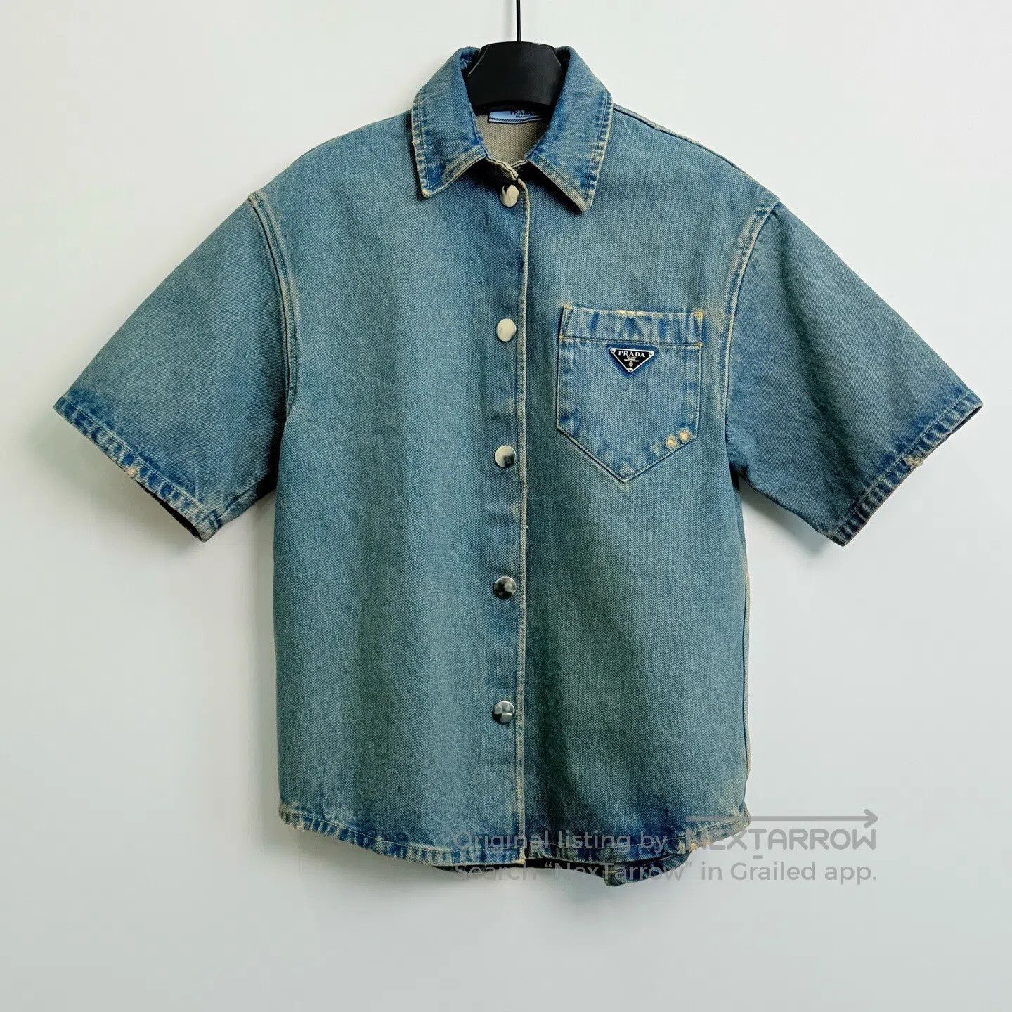Prada Prada Logo Printed Denim Short-Sleeve Shirt| Size XS / US 0-2 / IT 36-38 - 1 Thumbnail