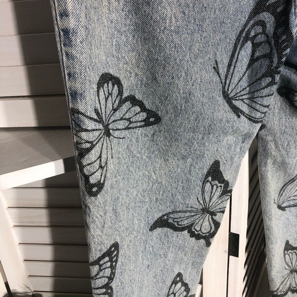Pacsun Butterfly Jeans High Waisted Straight Leg Raw Hem Blue 26 Size 26" / US 2 / IT 38 - 16 Thumbnail