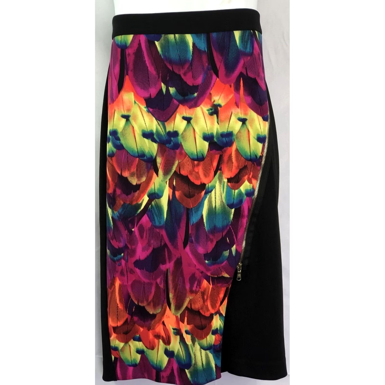 Worthington Worthington Straight Skirt Black Neon Feather Psychedelic Festival Size 12 34”W Zipper Womens Size 34" / US 12 / IT 48 - 5 Thumbnail