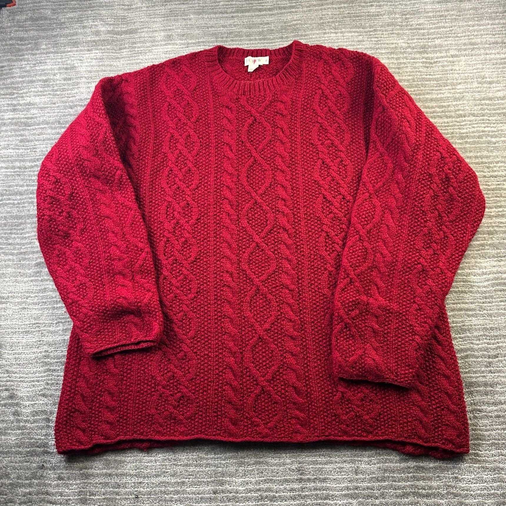 J.Crew VINTAGE J. CREW Sweater Mens XL Red Wool Cable-Knit Crew Neck Fisherman Pullover Knit Size US XL / EU 56 / 4 - 2 Thumbnail