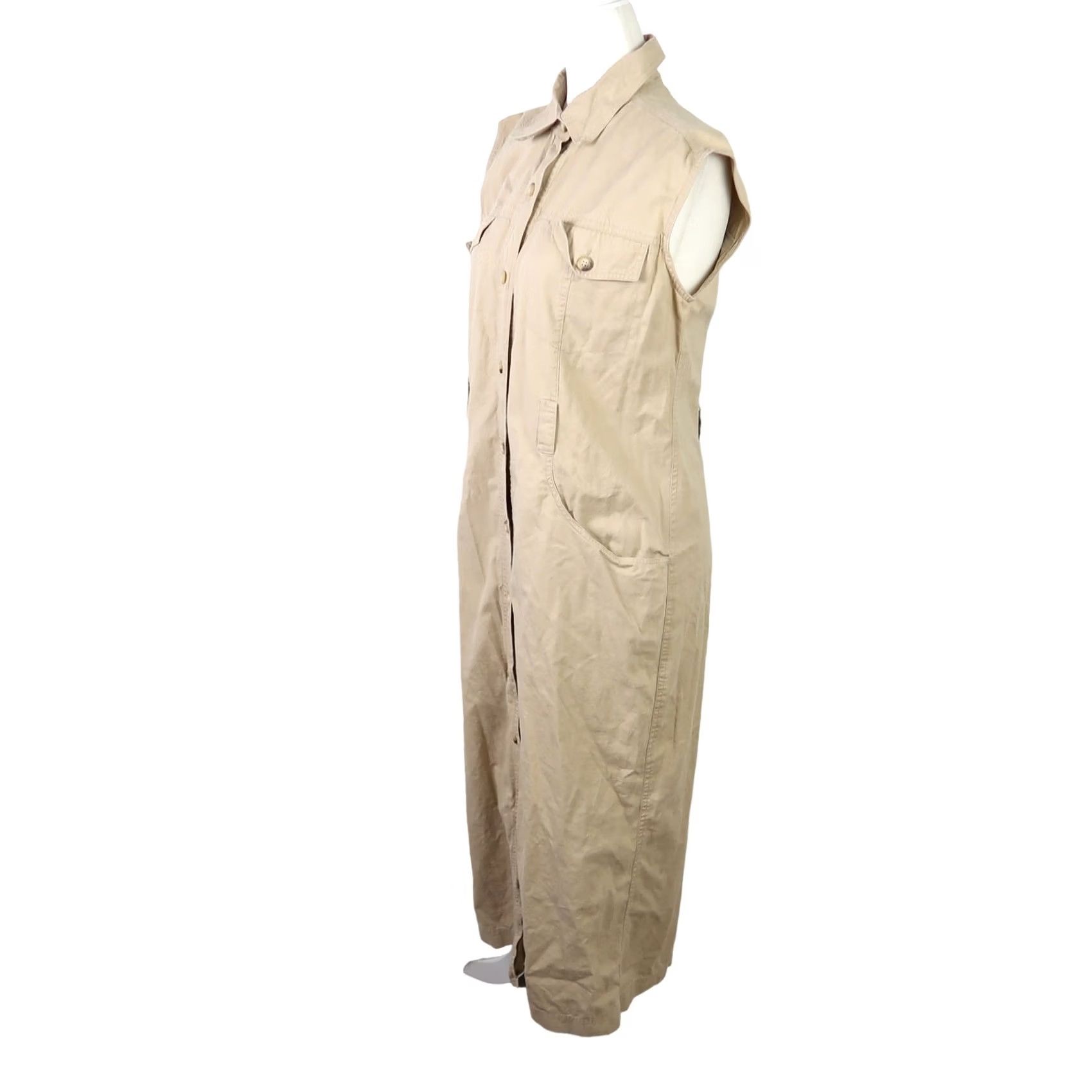 Vintage VINTAGE Rafaella Shirt Dress 90s Button Front Sleeveless Midi 8 Tan Women Menop Casual Workwear Size M / US 6-8 / IT 42-44 - 3 Thumbnail