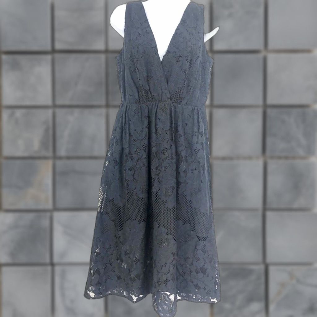 Vintage Ali & Jay Dress S Black Floral Lace Sleeveless Midi V Neck A Line Womens Party/Cocktail Size S / US 4 / IT 40 - 1 Thumbnail