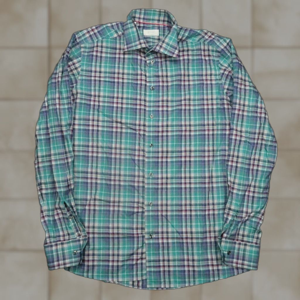 Eton ETON Dress Shirt Mens Large 17 Blue Plaid Long Sleeve Button Down Casual Business Size US L / EU 52-54 / 3 - 1 Thumbnail