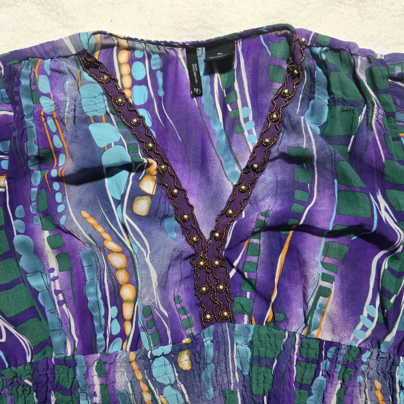Vintage New Directions Women's Shirt Blouse Purple V-Neck Short Sleeve PL Petite Large Size L / US 10 / IT 46 - 2 Thumbnail