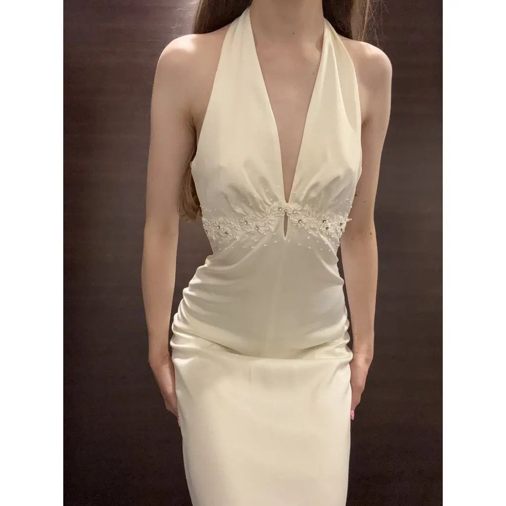 Dolce & Gabbana White Silk Halter Dress