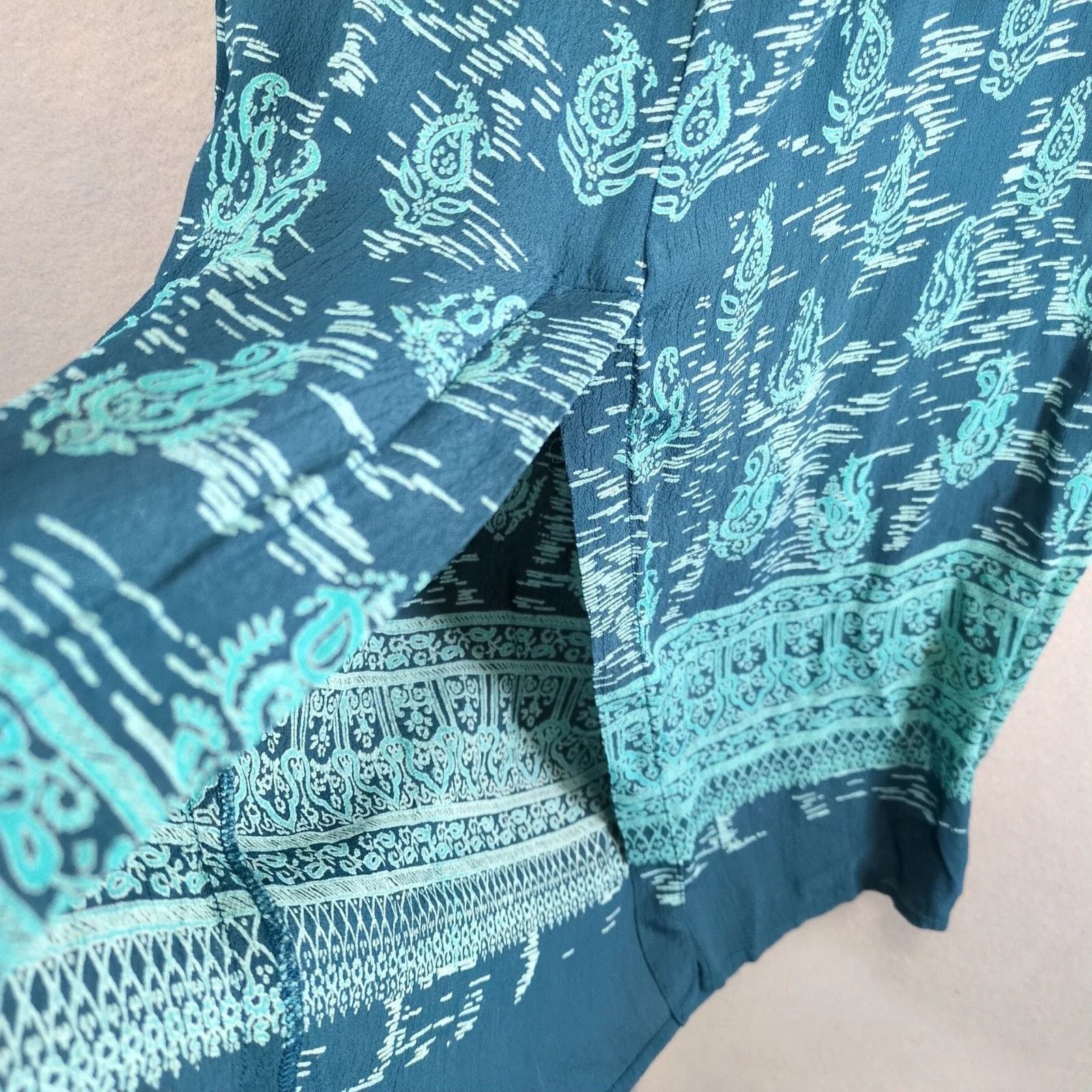 Vintage Kaliko Teal Print Chiffon Crepe Midi Dress, Beachy US 8 Size M / US 6-8 / IT 42-44 - 8 Thumbnail