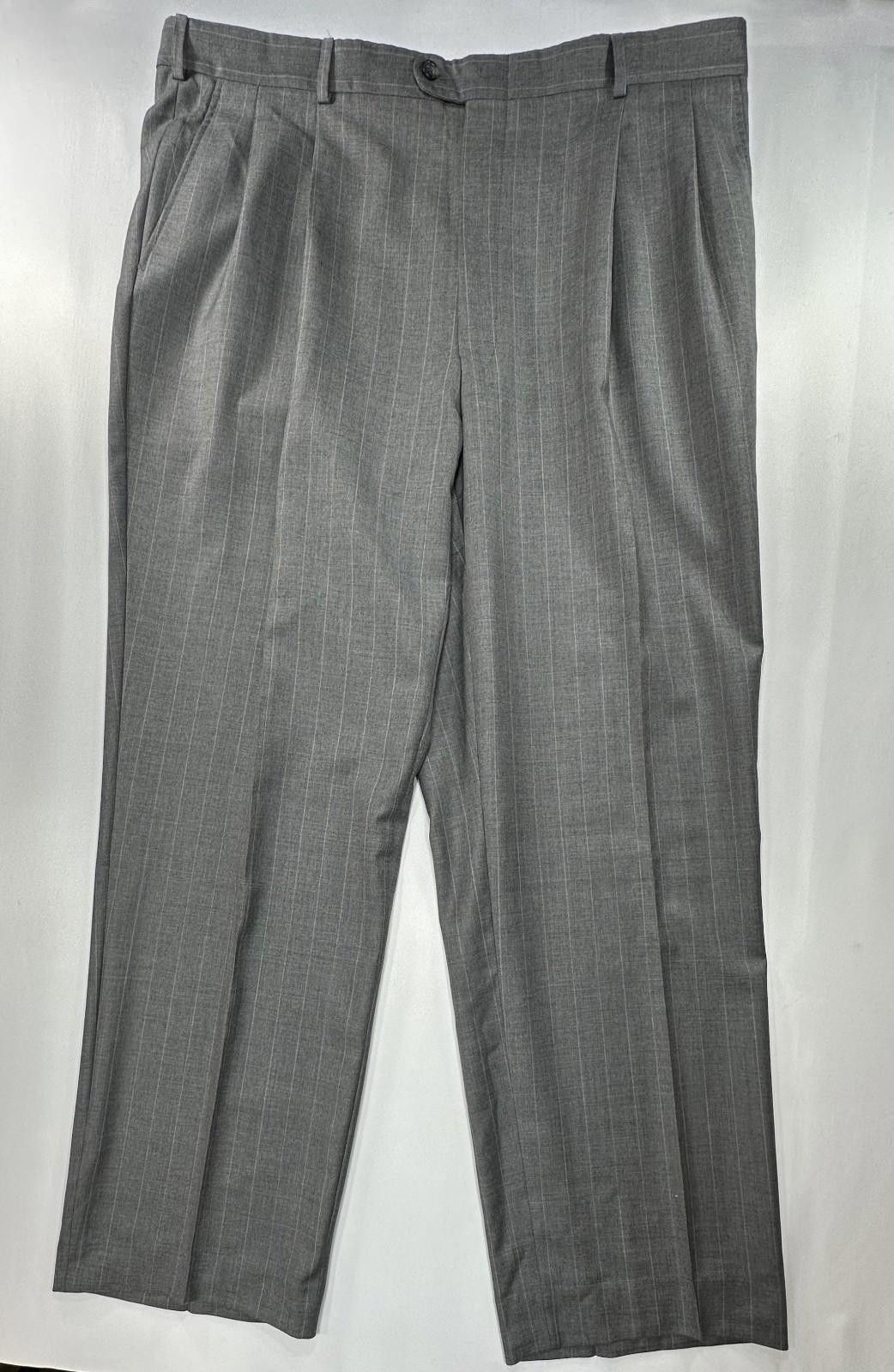 Hickey Freeman Hickey Freeman Pleated Pinstripe Dress Pants Gray Mens 40/30 Size US 40 / EU 56 - 1 Thumbnail