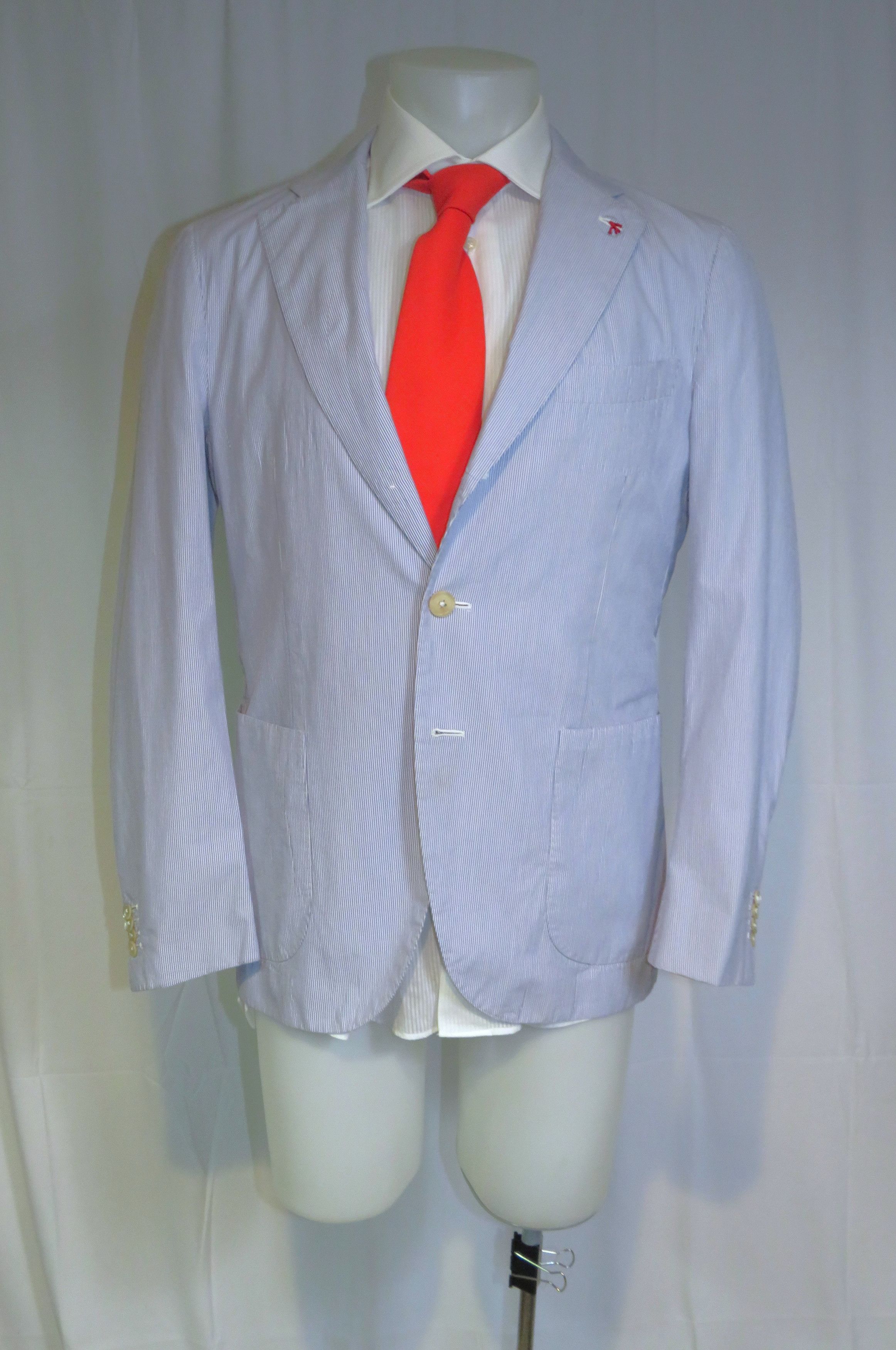 Isaia Sailor Seersucker Blue Stripe Current Three/Two Blazer 42R Size 42R - 1 Thumbnail
