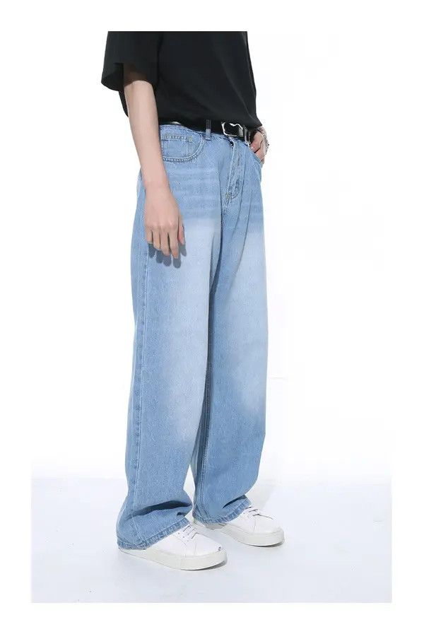 Japanese Brand Horiko x Kino Simple light blue straight loose washed jeans Size US 32 / EU 48 - 6 Thumbnail