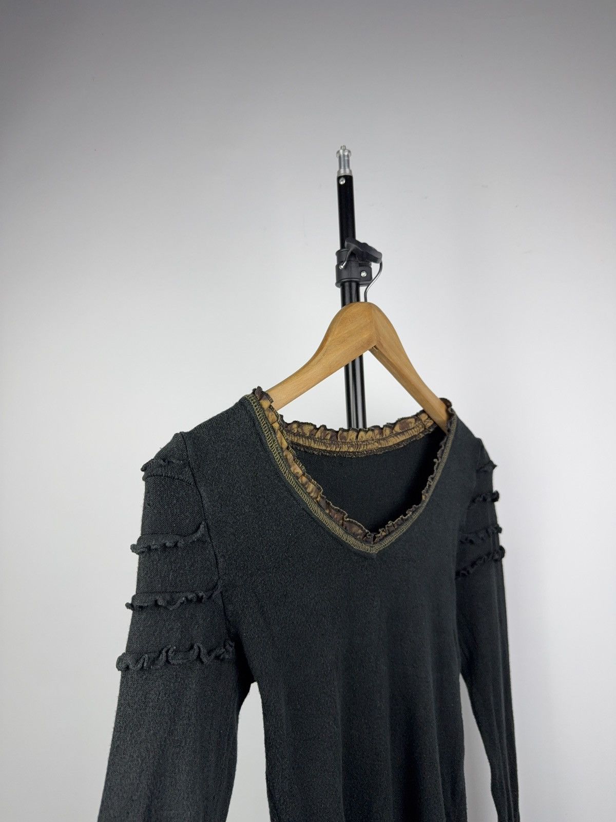Japanese Brand Vintage Gothic Ruffle Trim Black Sheer Long Sleeve Top Size S / US 4 / IT 40 - 2 Thumbnail