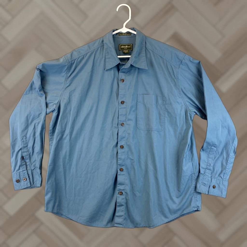 Eddie Bauer Eddie Bauer Dress Shirt Men XL Relaxed Fit Wrinkle-Free Button-Down Long Sleeve Gray Blue 66-5 Size 46R - 1 Thumbnail