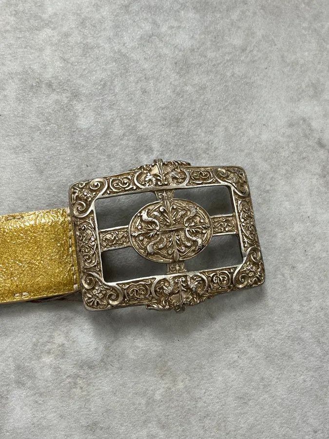 Roberto Cavalli 2000s Cavalli Ornament Buckle Golden Leather Belt Size ONE SIZE - 4 Thumbnail