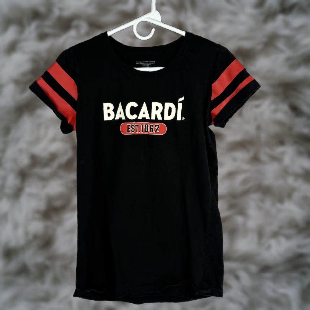 Logo 7 Bacardi Shirt Womens Large Black Striped Sleeve Logo Graphic T-Shirt Tee Size L / US 10 / IT 46 - 1 Thumbnail