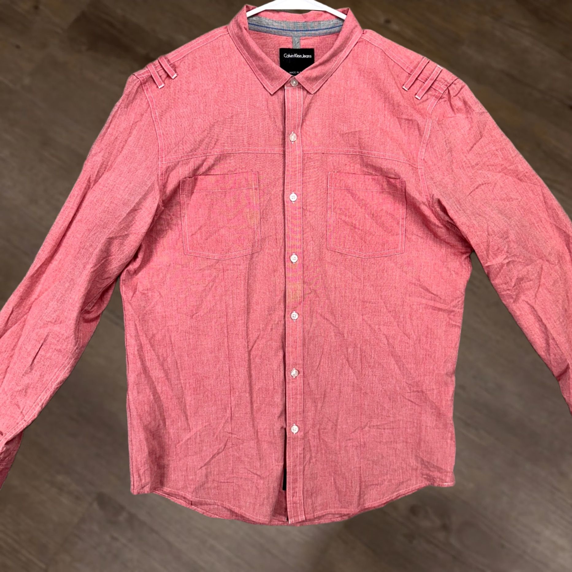 Vintage VINTAGE Calvin Klein Jeans Shirt Mens Button Up Large Saltwater Red Long Sleeve Casual Size US L / EU 52-54 / 3 - 1 Thumbnail