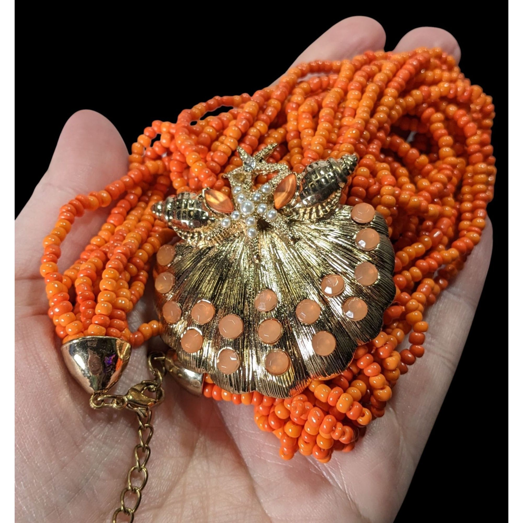 Other Mermaidcore Glam Orange Beaded Shell Pendant Necklace With S Size ONE SIZE - 3 Thumbnail