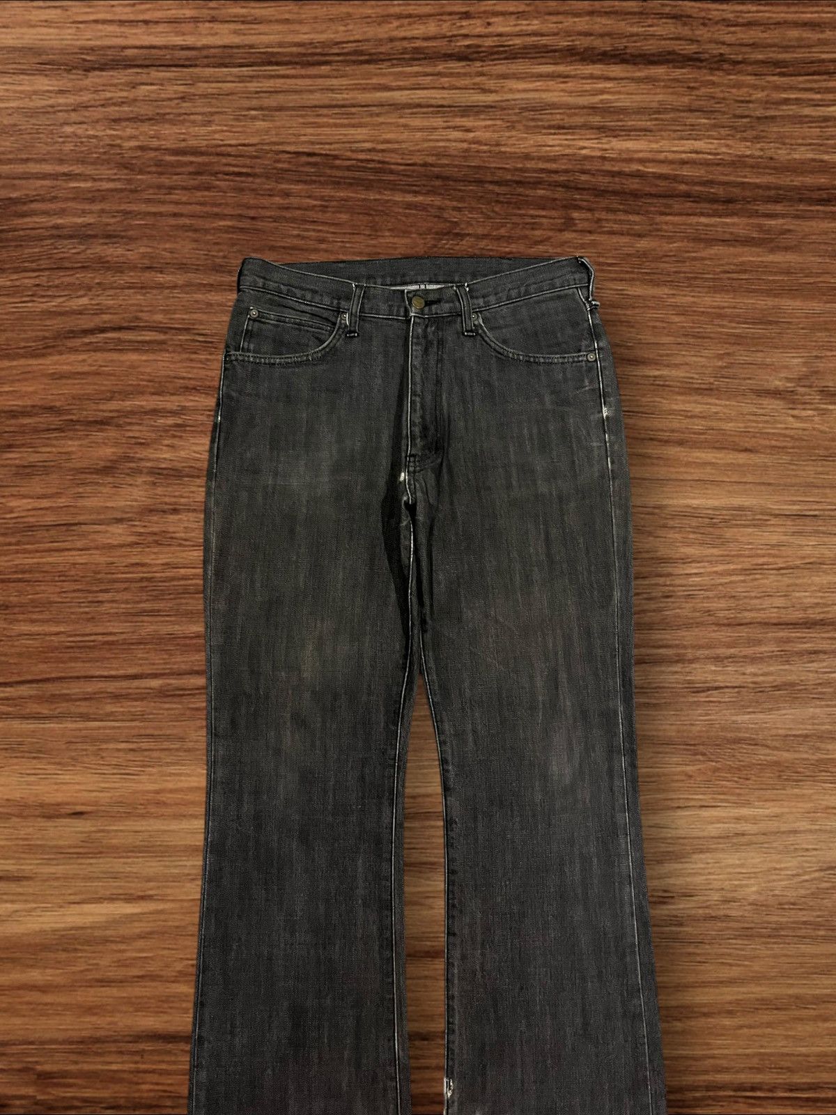 Tornado Mart Vintage Wrangler Black Washed Frayed Leg Flare Jeans Size US 33 - 3 Thumbnail