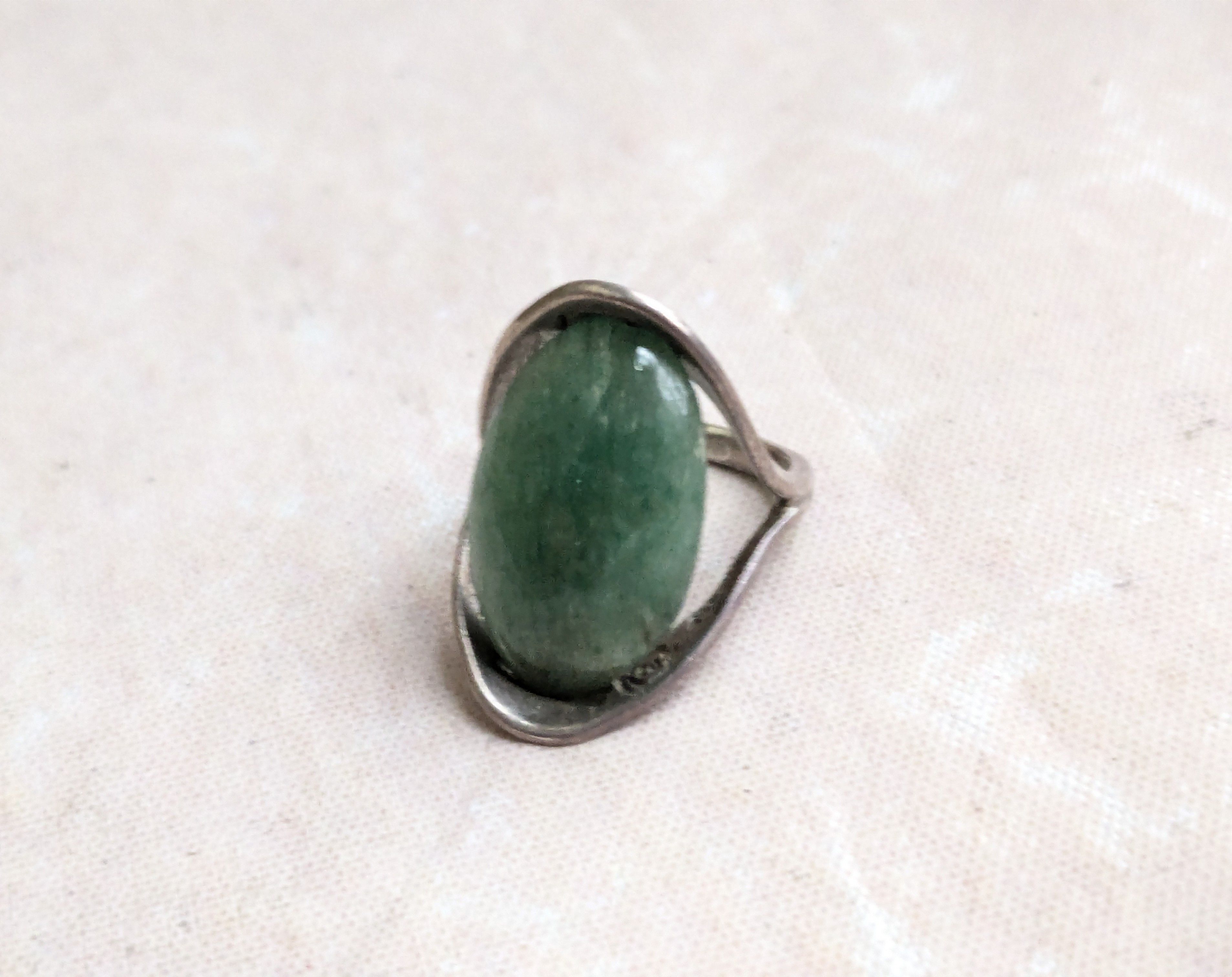 Sterling Silver Vintage Sterling Silver Ring Green Aventurine 5.75 Taxco Size ONE SIZE - 3 Thumbnail