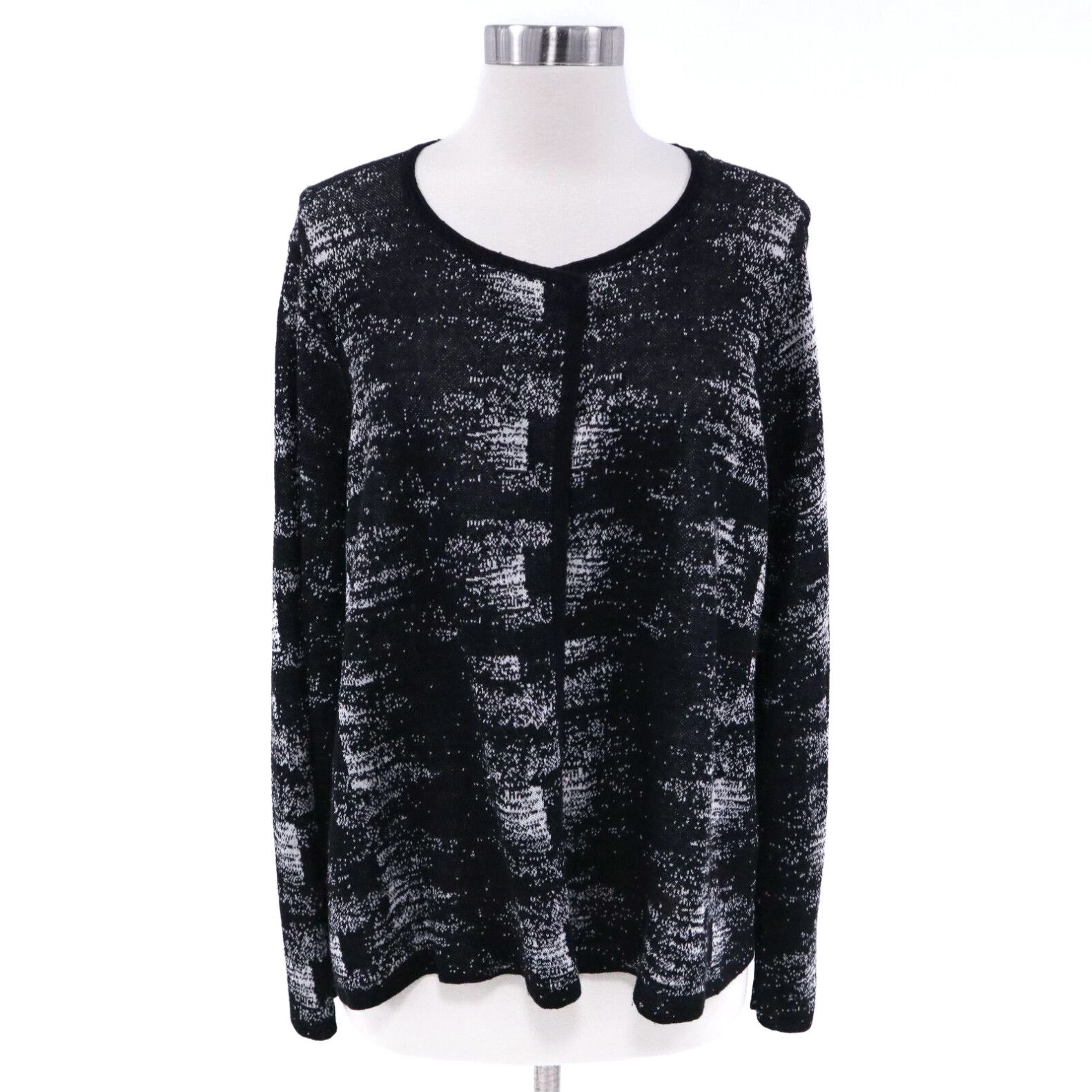 image of Eileen Fisher Cardigan Sweater Jacket Womens 1X Black White Knit Open Front (Size XL)