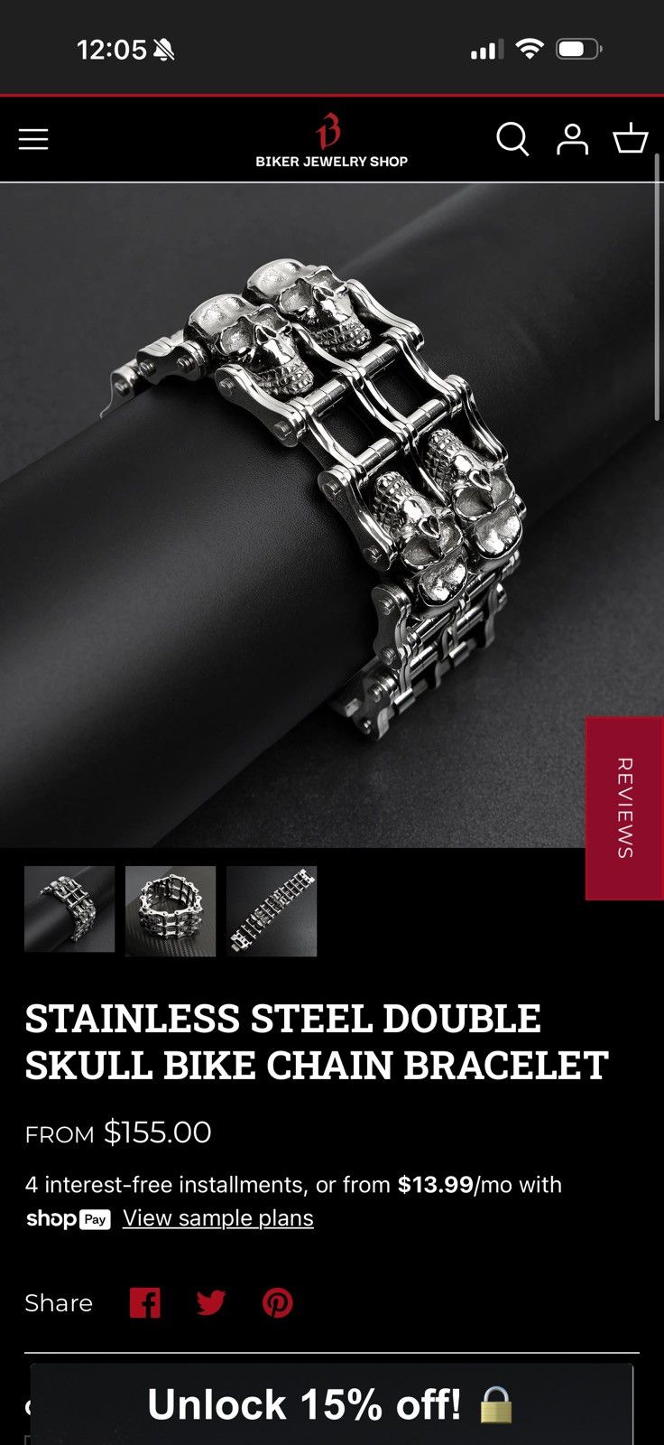 Other Double Skull Stainless Steel Bracelet 20cm Size ONE SIZE - 4 Thumbnail
