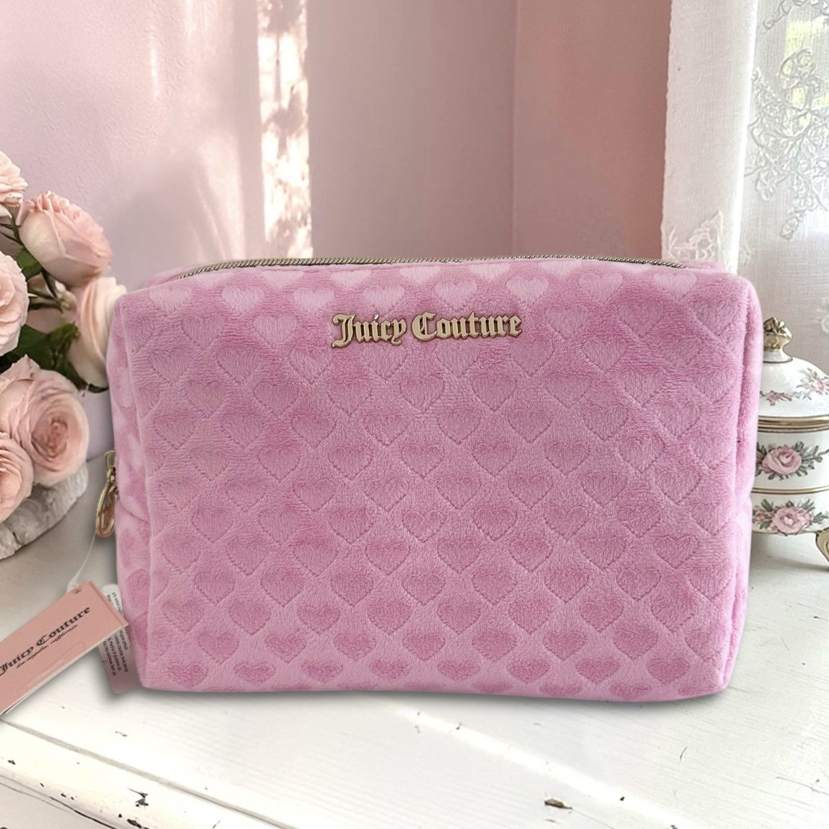 Juicy Couture Juicy Couture Baby Pink Velour Cosmetic Travel Bag Large Size ONE SIZE - 1 Thumbnail