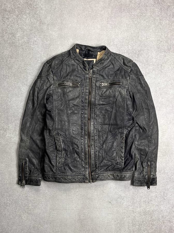 VINTAGE GENUINE LEATHER GRUNGE ABSTRACT JACKET Y2K L