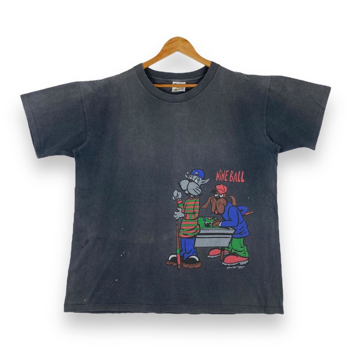 Vintage Vintage 90's NINE BALL Cat & Dog Billiards Faded Graphic Tee Size US L / EU 52-54 / 3 - 1 Thumbnail