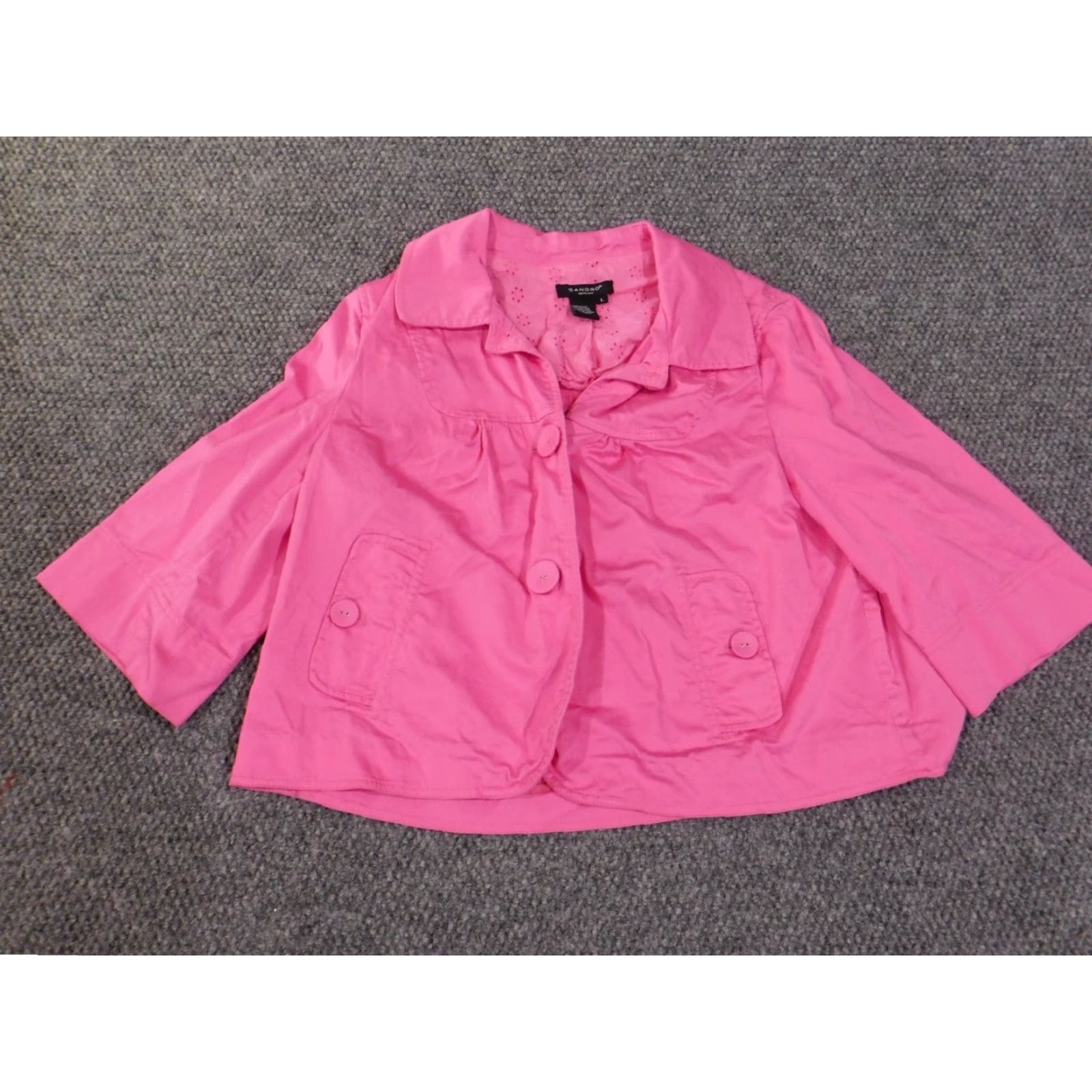 Sandro Sandro Jacket Womens L Pink Button Casual Stretch Cotton Long Sleeve Mid-Length Size L / US 10 / IT 46 - 2 Thumbnail