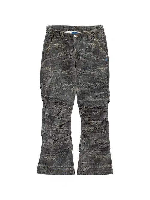 VIBE Army Green Special Camouflage Pleated Micro Flared Jeans Size US 32 / EU 48 - 6 Thumbnail