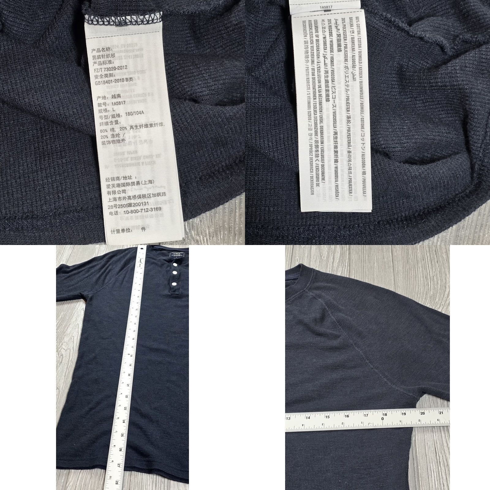 Abercrombie & Fitch Abercrombie & Fitch Men Henley L Waffle Knit Thermal Military Shirt Long Sleeve Navy Blue Size US L / EU 52-54 / 3 - 8 Thumbnail
