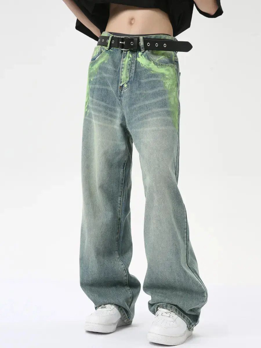 Japanese Brand Retro loose hand-painted straight leg jeans Size US 32 / EU 48 - 3 Thumbnail