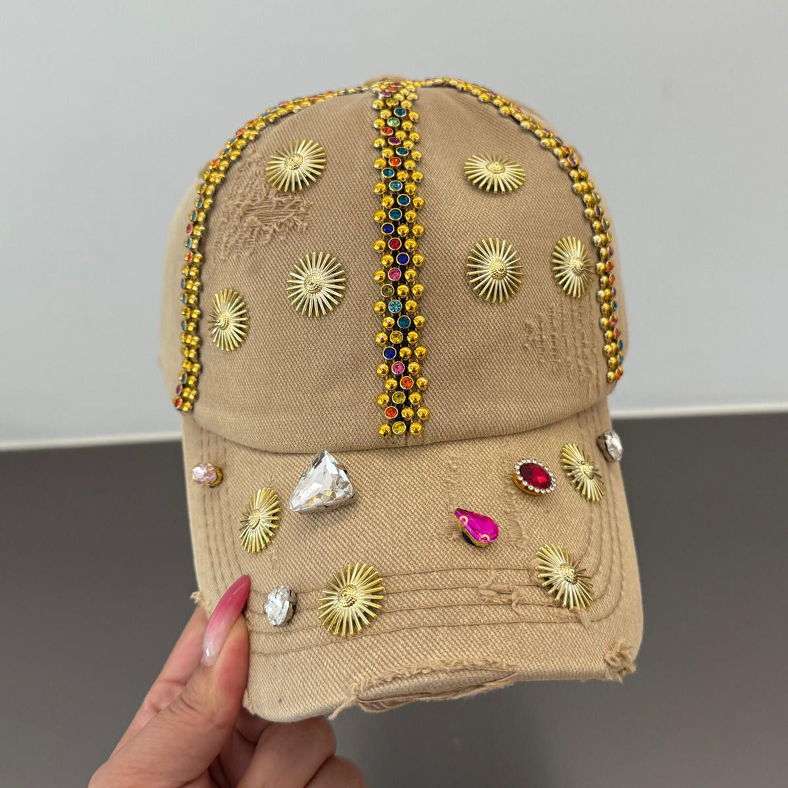 Other Rhinestone Sun Gem Denim Cap | Distressed Street Size ONE SIZE - 4 Thumbnail