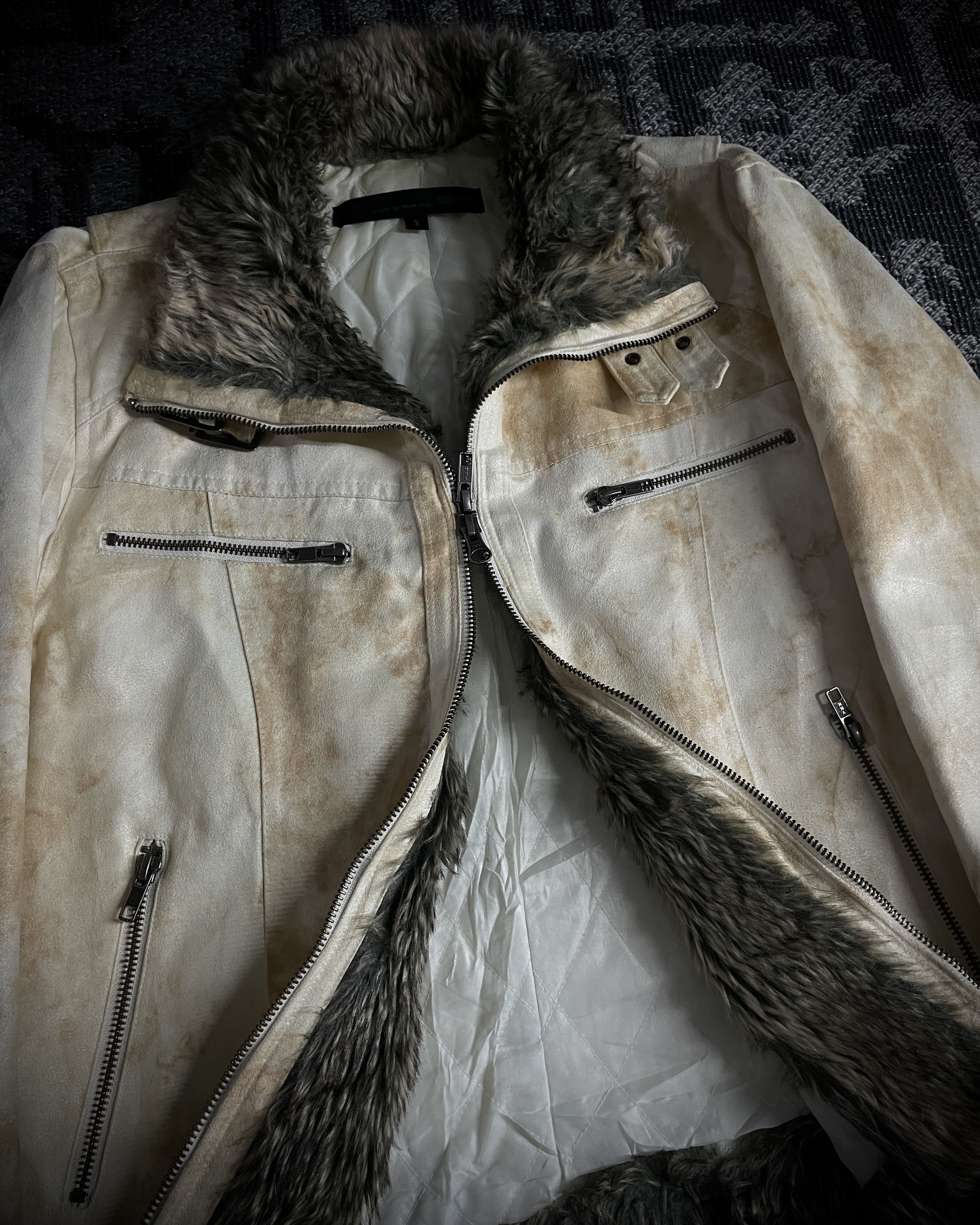 Schlussel Schlussel Aged Bone Faux Fur Rider Jacket Size US M / EU 48-50 / 2 - 3 Thumbnail