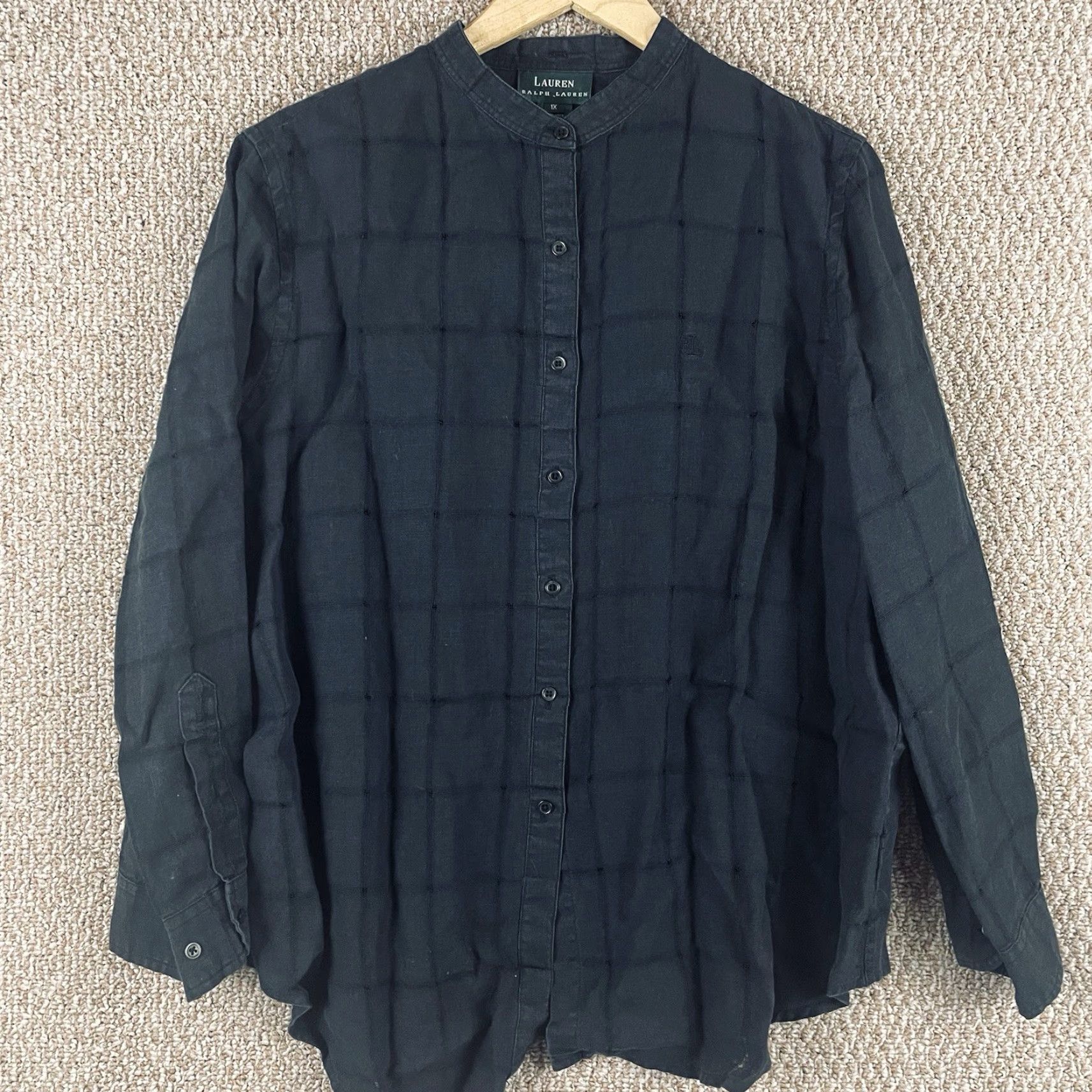 Ralph Lauren Ralph Lauren Button Shirt Women’s 1X Black 100% Linen Long Sleeve Band Collar Shirt Woman Plus Size Reg/Classic/Linen Canvas Vintage No Size XL / US 12-14 / IT 48-50 - 2 Thumbnail